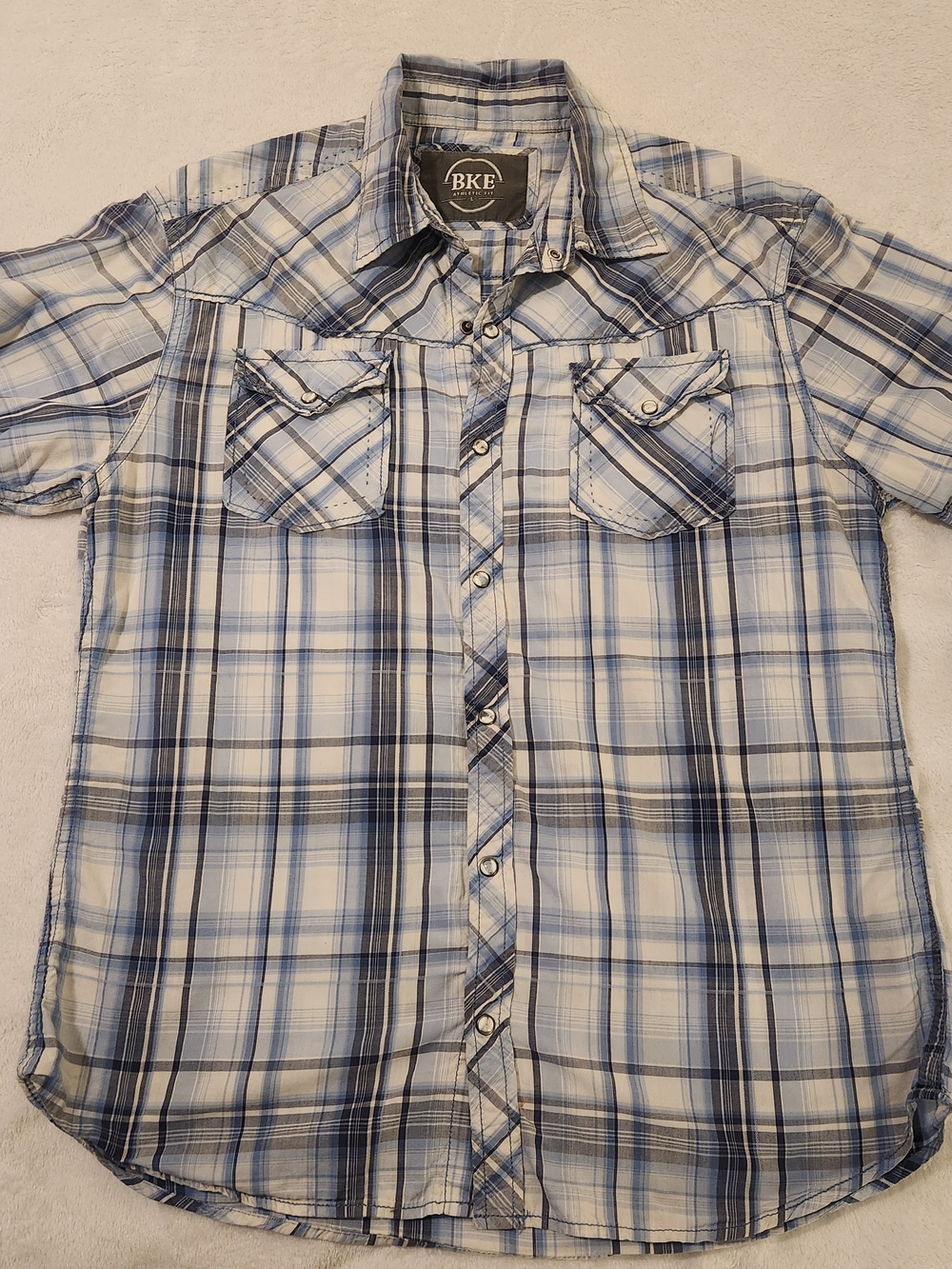 BKE Men's Blue Plaid Button-Up Shirt